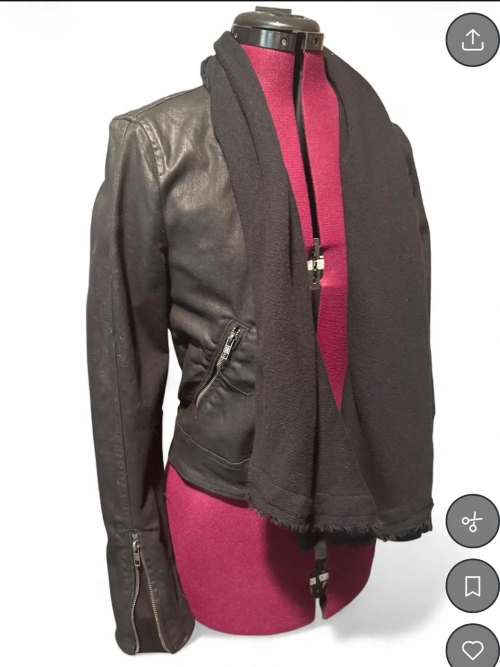 Free People Black Leather Moto Jacket with Draped Front